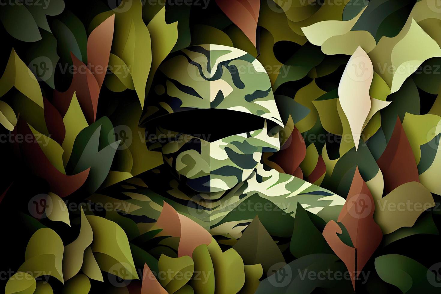 invisible soldier in camouflage uniform disguise hidden in camo color background pattern photo