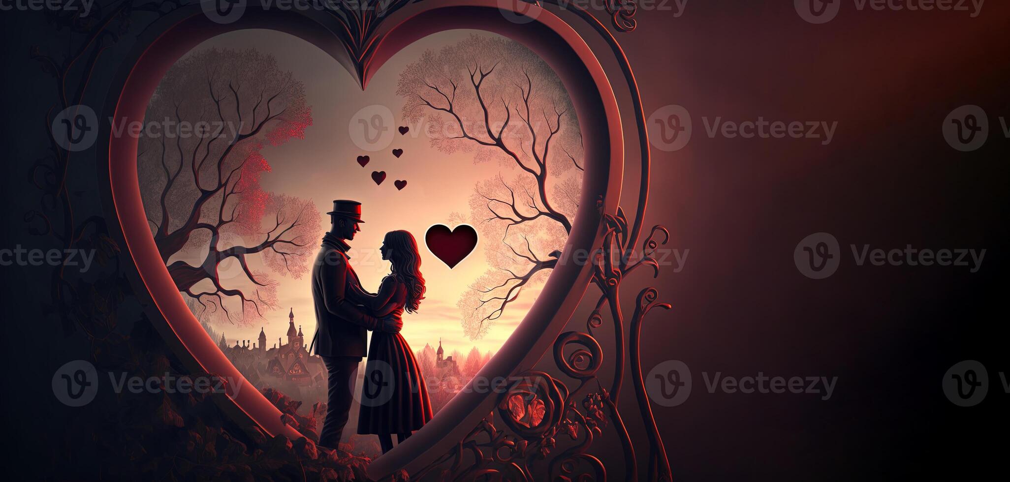 Retro style valentines banner with couple in love. . photo