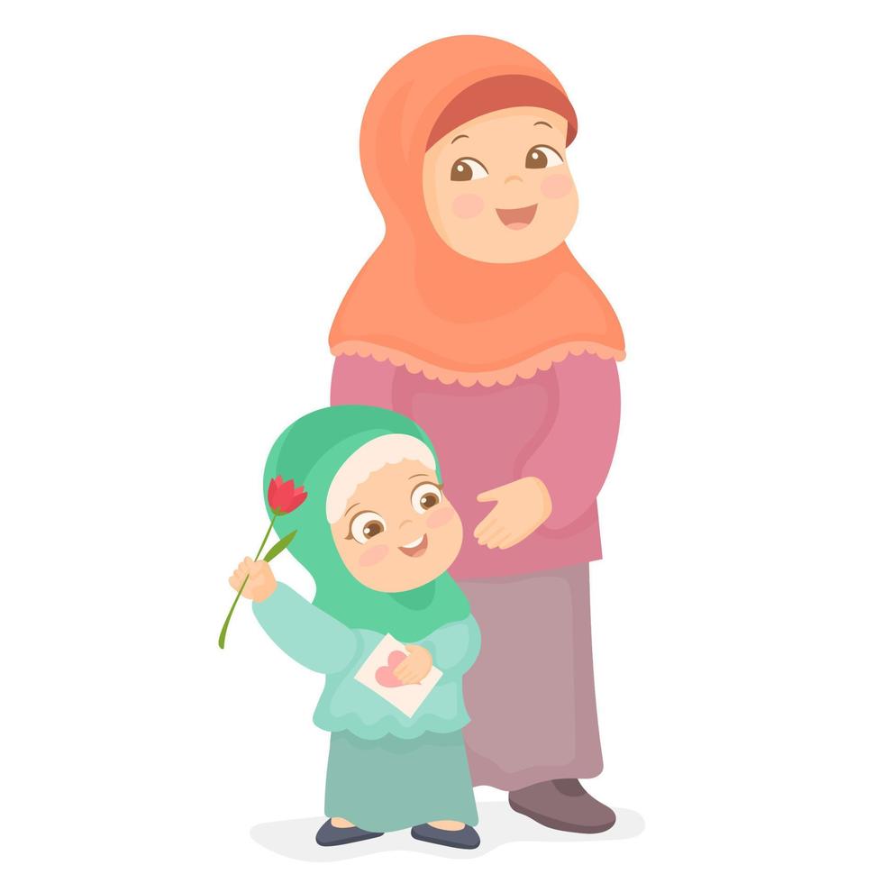 Muslim mother holding baby. The best mom. vector