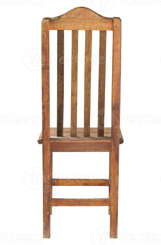 back view of old wooden chair isolated on white with clipping path photo