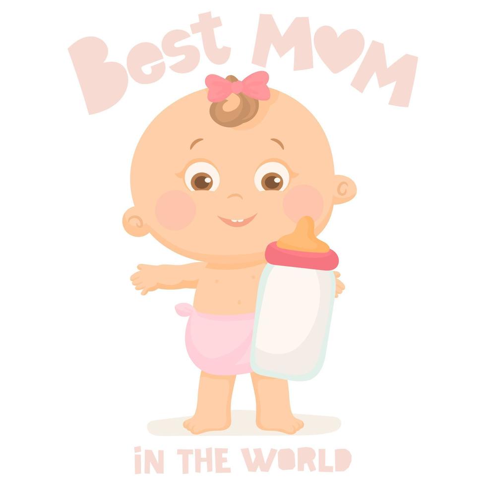 Best mom in the world, happy mother's day card. vector