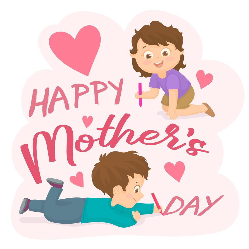 Happy Mother's Day Greeting Card.  Happy children celebrating the mother's day. vector