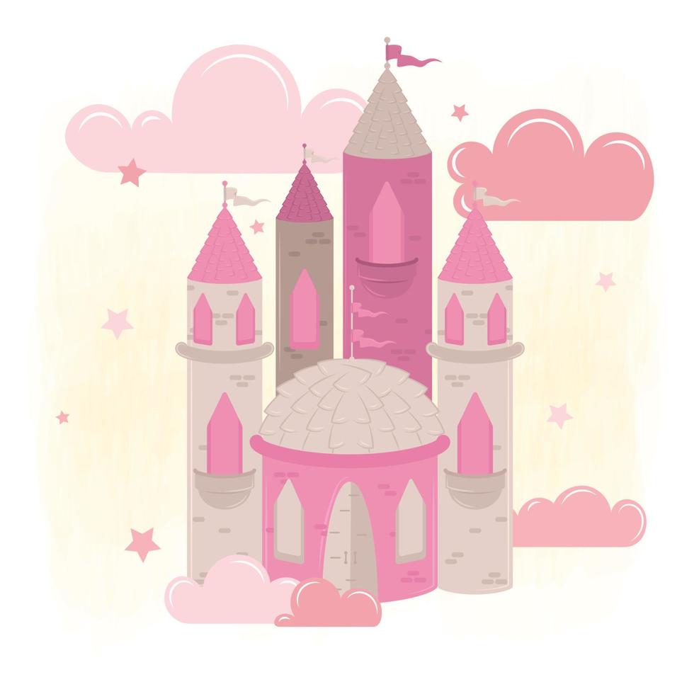 Isolated magical castle Clouds and stars Vector