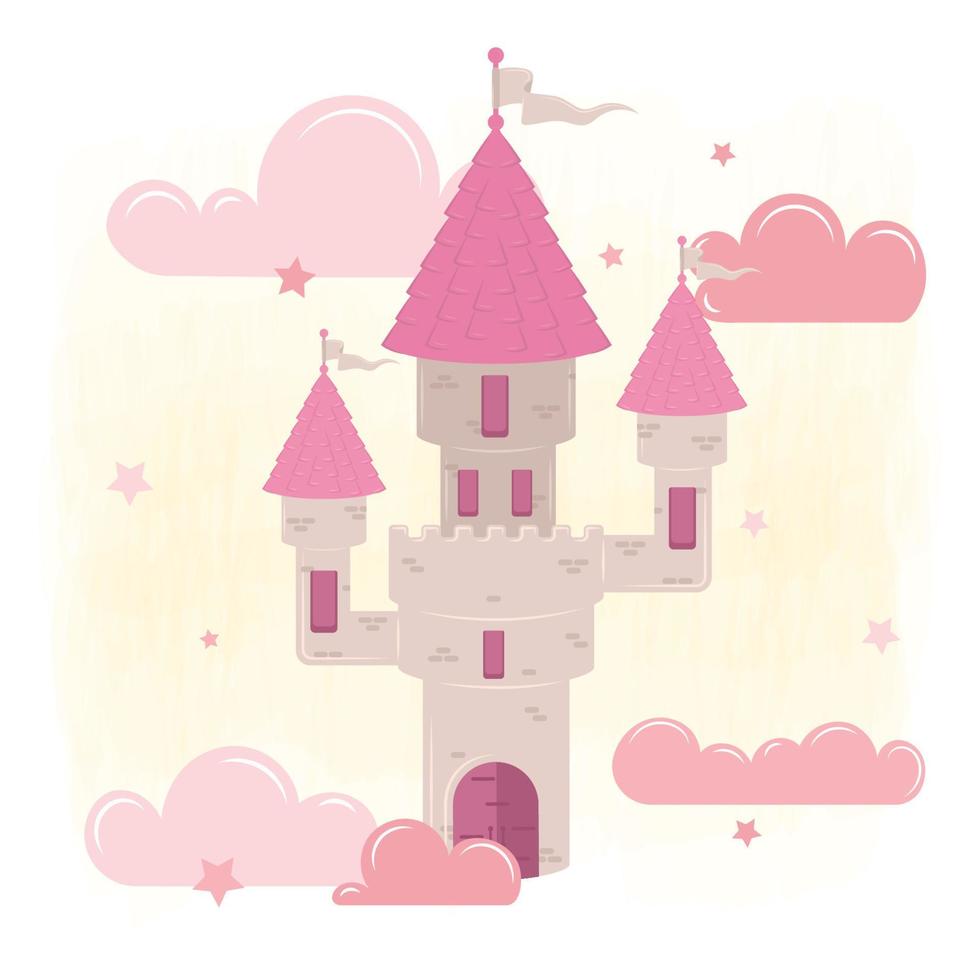 Isolated magical castle Clouds and stars Vector