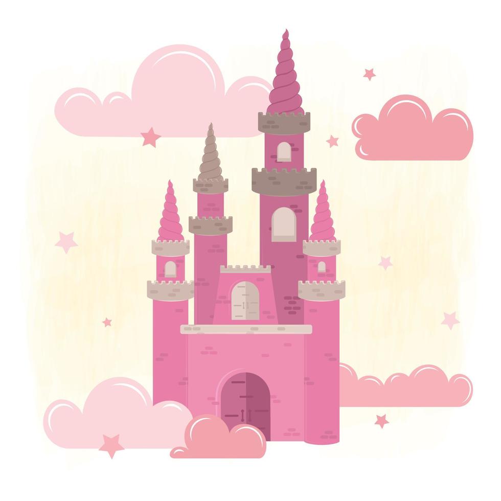 Isolated magical castle Clouds and stars Vector