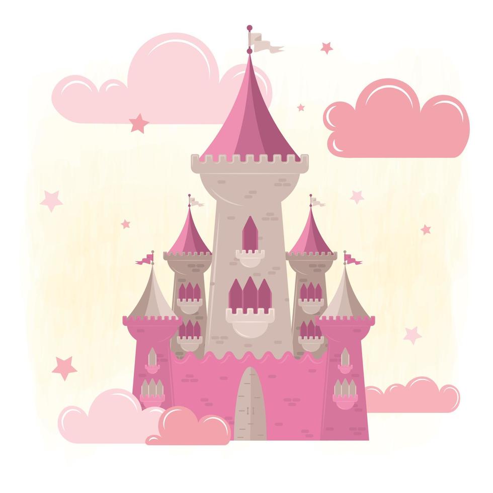 Isolated magical castle Clouds and stars Vector