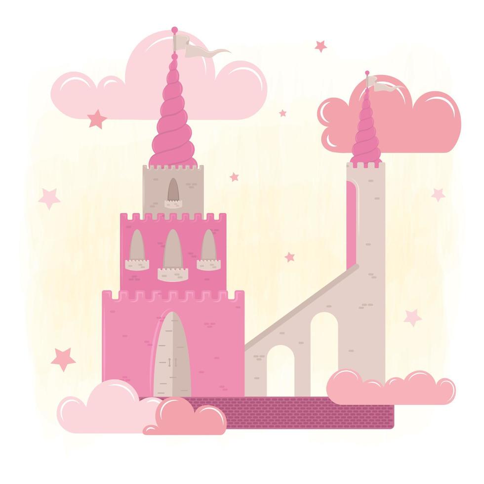 Isolated magical castle Clouds and stars Vector