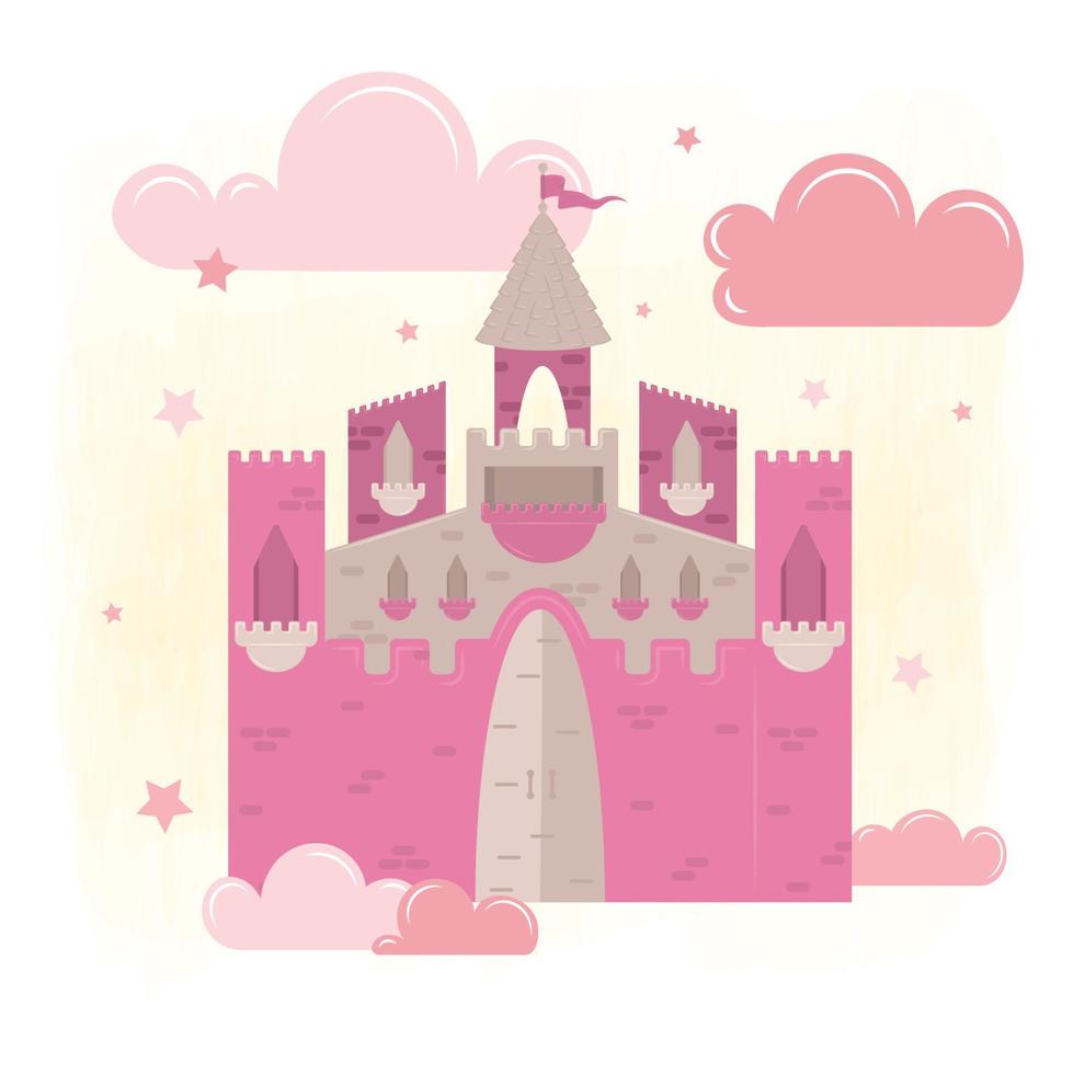 Isolated magical castle Clouds and stars Vector