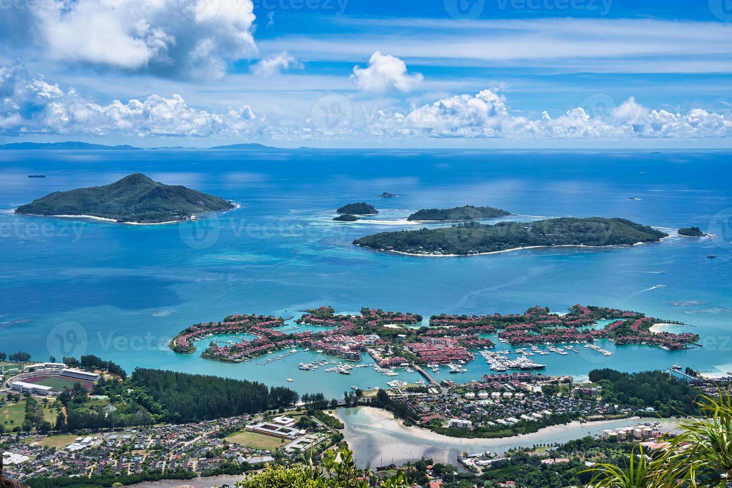 Copolia trail view of St anne marine park, eden island and praslin and la digue, Mahe Seychelles photo