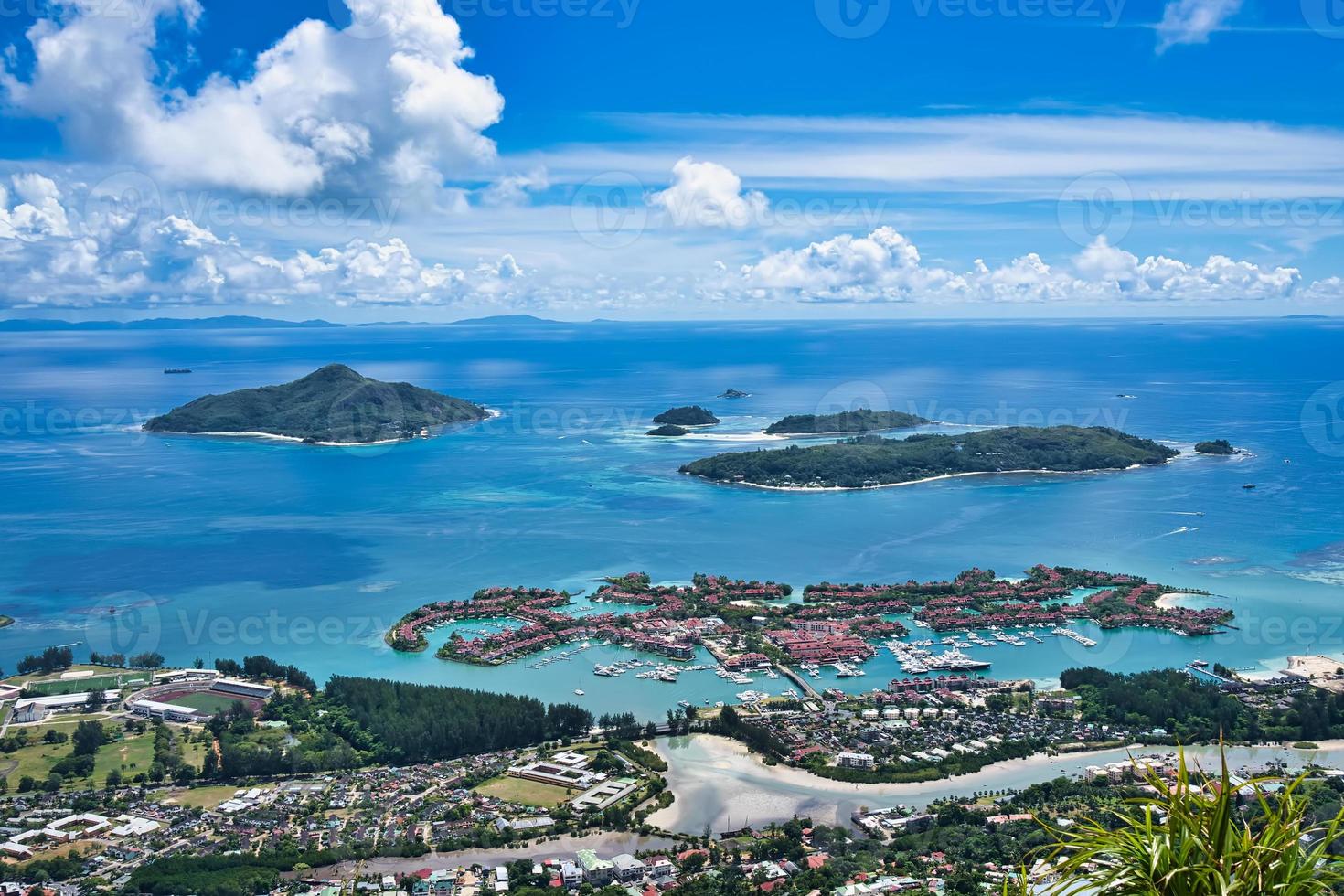 Copolia trail view of St anne marine park, eden island and praslin and la digue, Mahe Seychelles photo