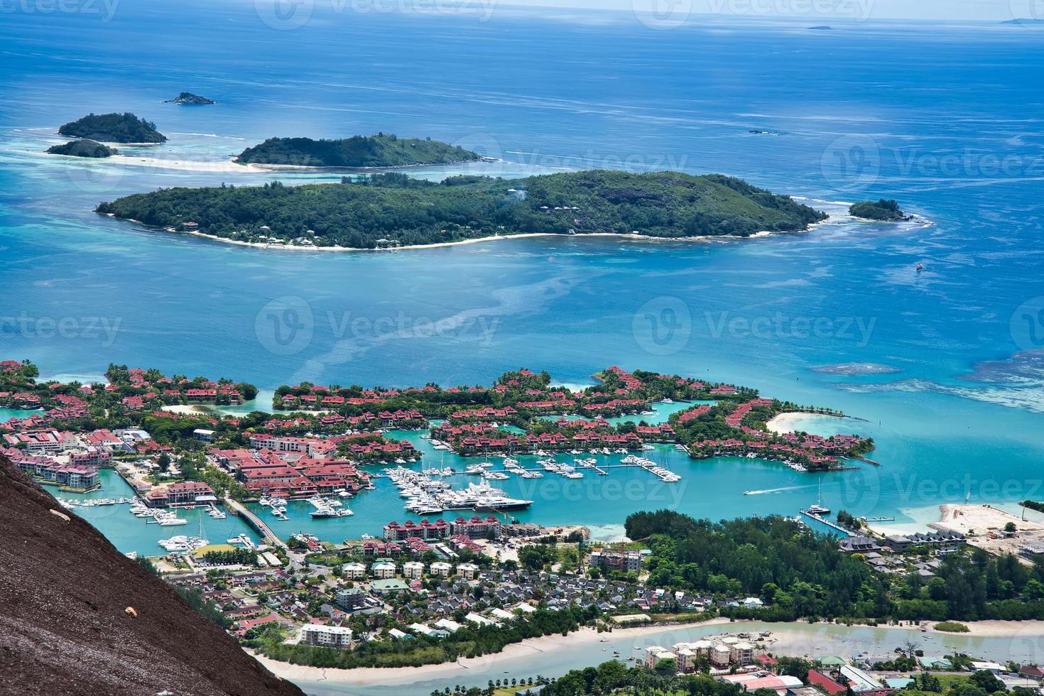 Copolia trail view of St anne marine park, eden island and praslin and la digue, Mahe Seychelles photo