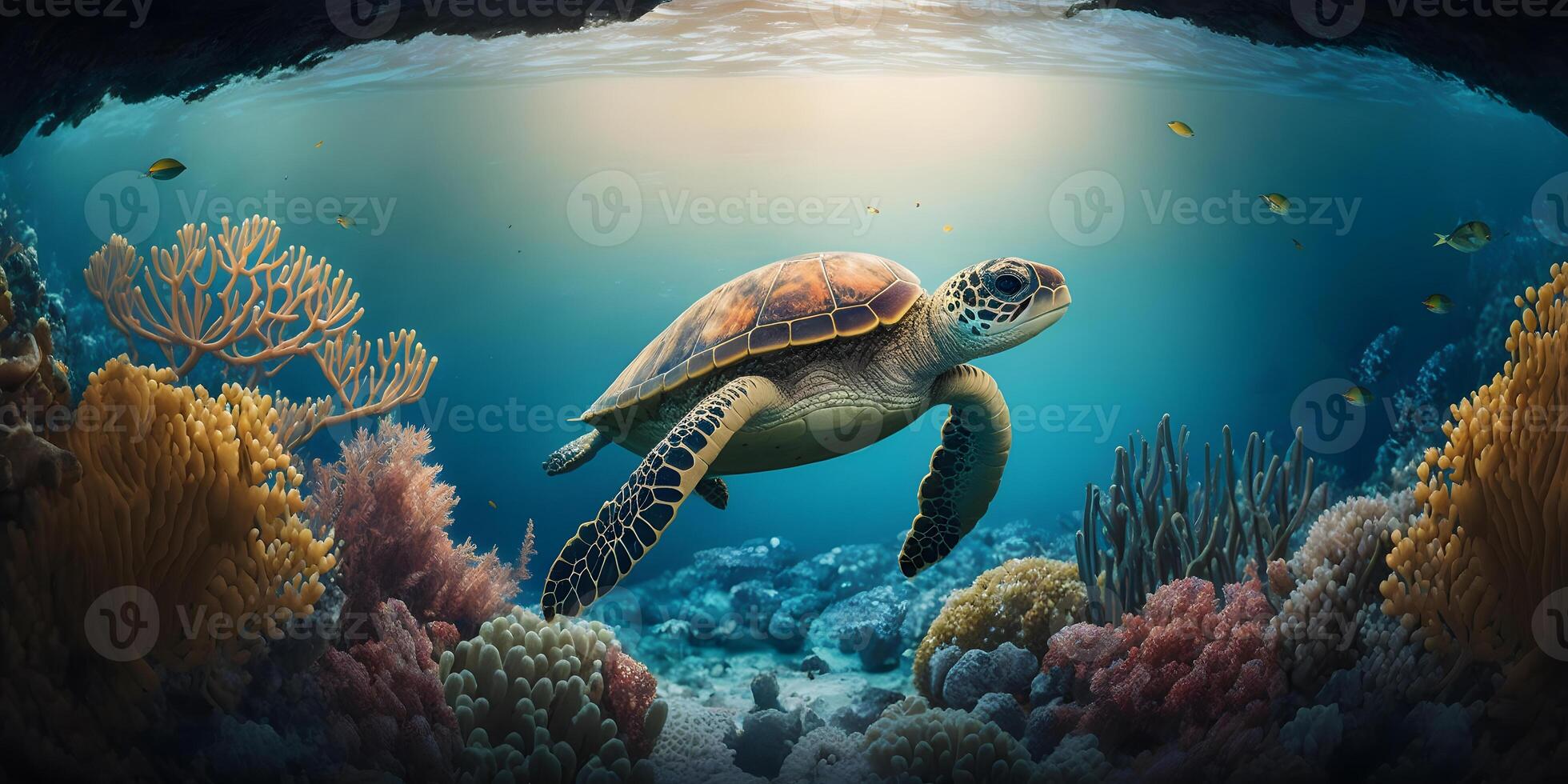 Turtle Paradise, Swimming Among Coral Reefs . photo