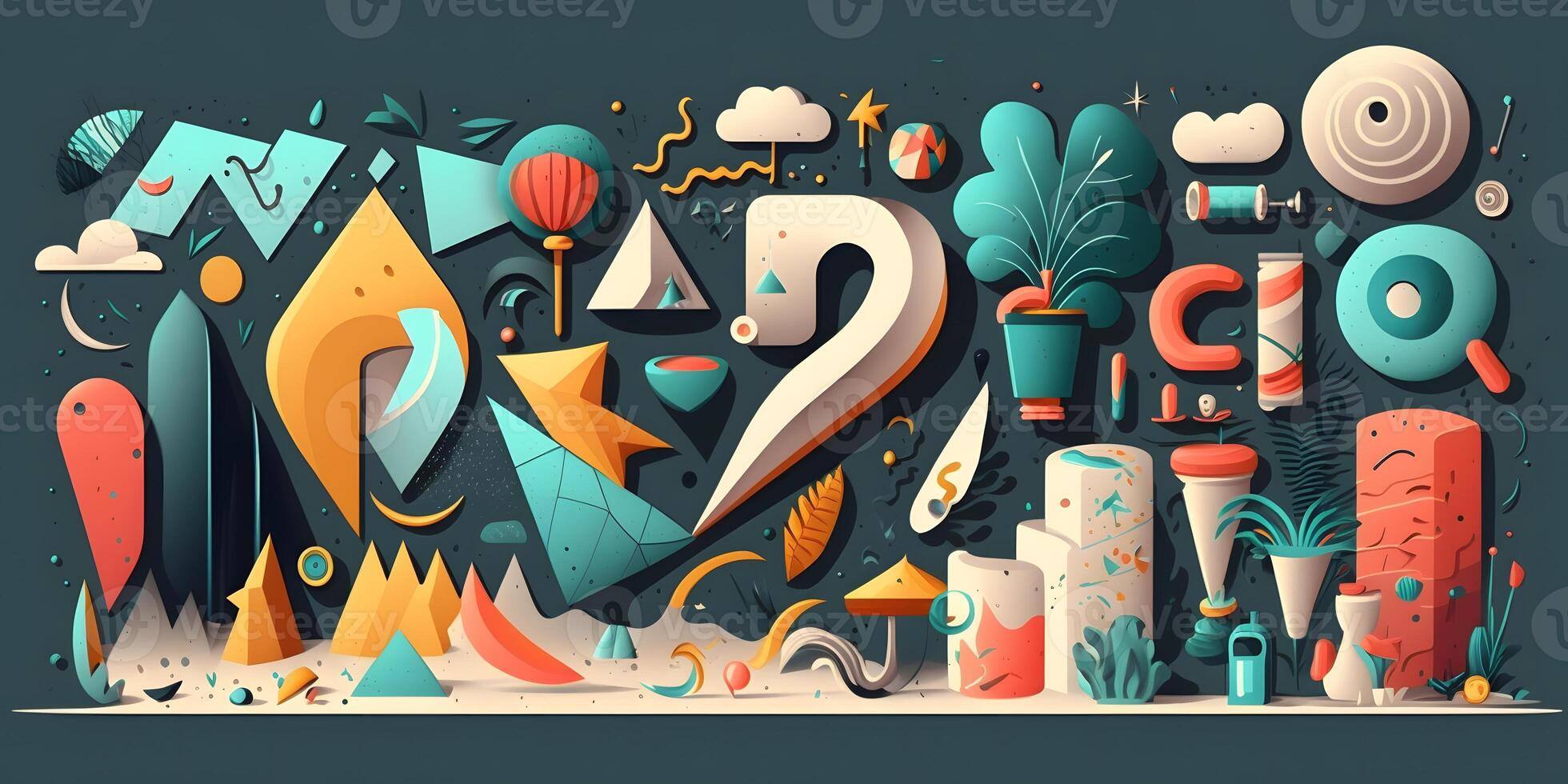 Big set of various shapes and doodle objects. Abstract contemporary modern trendy illustration For Background Or Wallpaper, photo