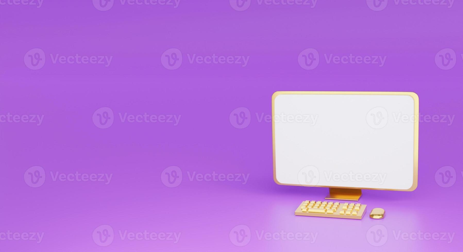 Computer monitor on purple background, copy space symbol concept.3D rendering photo