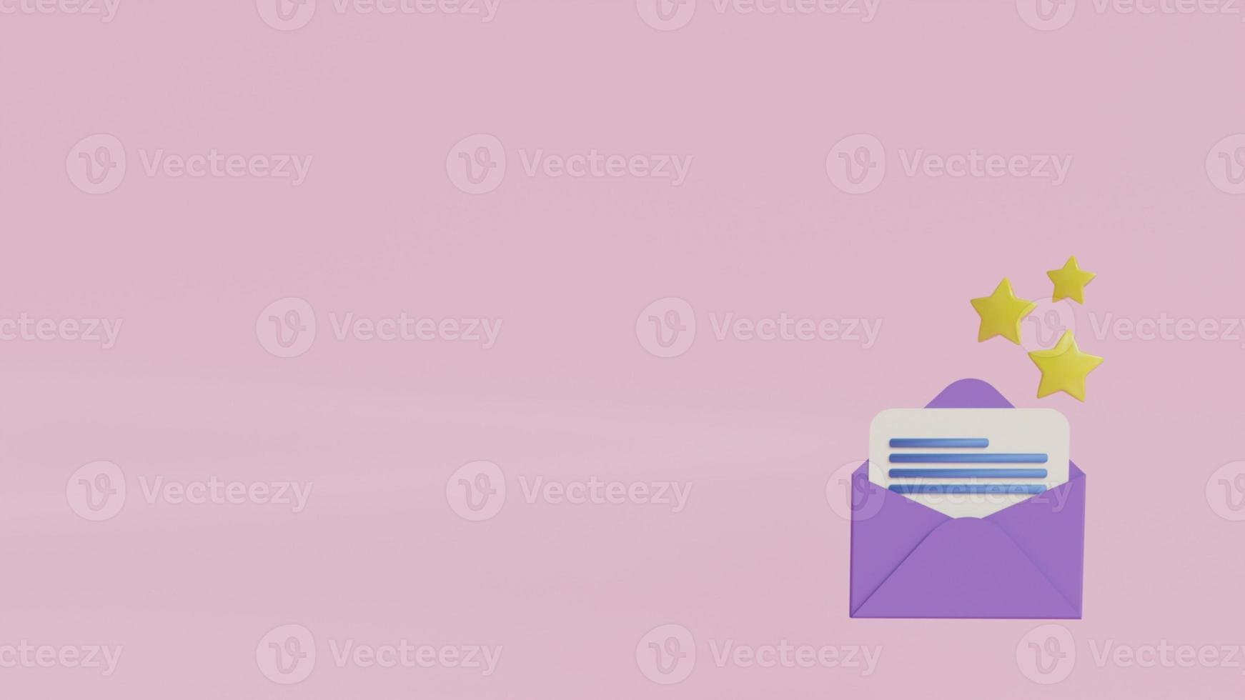 ligero púrpura sobre. nuevo mensaje concepto. expedido letra por correo electrónico. en línea social medios de comunicación marketing.3d representación foto