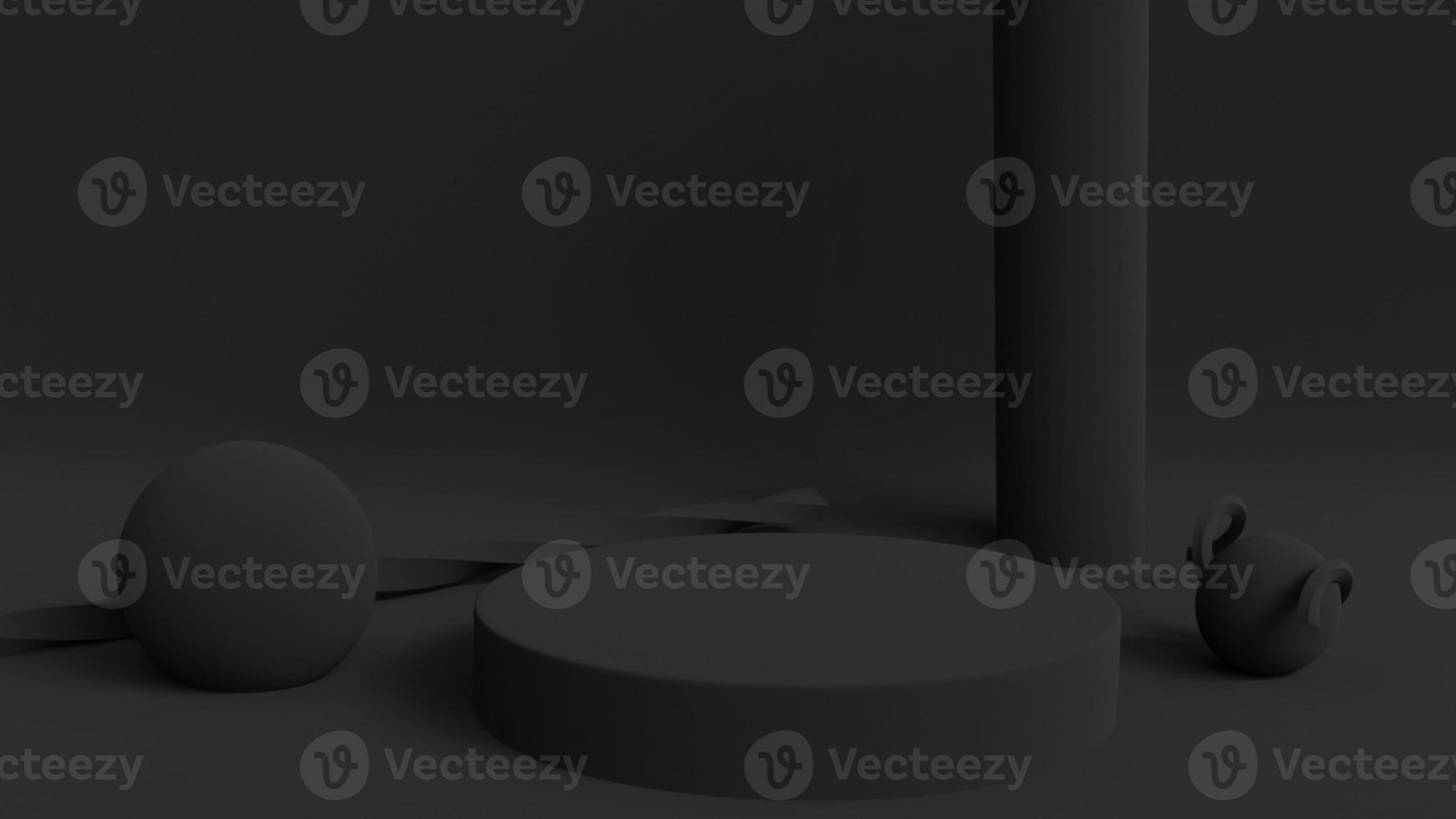 Black podium with geometric shapes for product display.3D rendering. photo