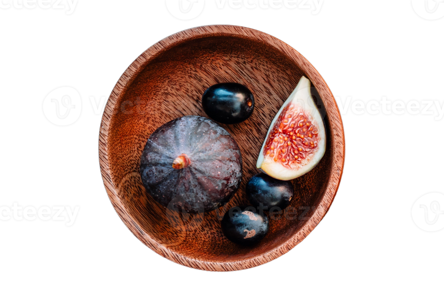 Wooden bowl with figs isolated on a transparent background png