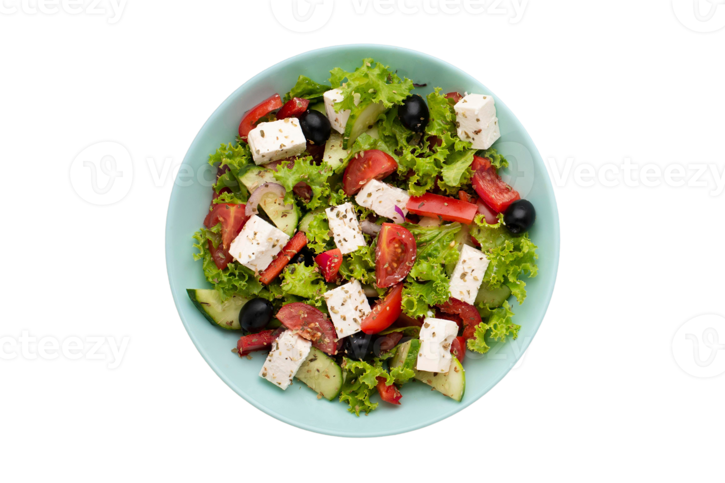 Blau Schüssel mit frisch Salat und Käse isoliert auf ein transparent Hintergrund png