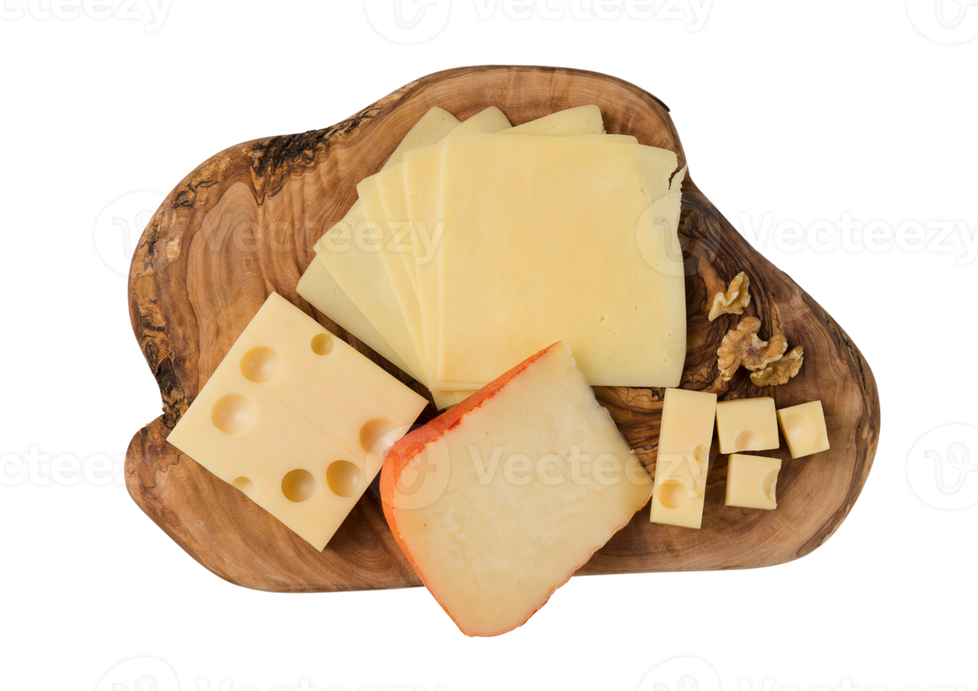 Brown table with cheeses isolated on a transparent background png