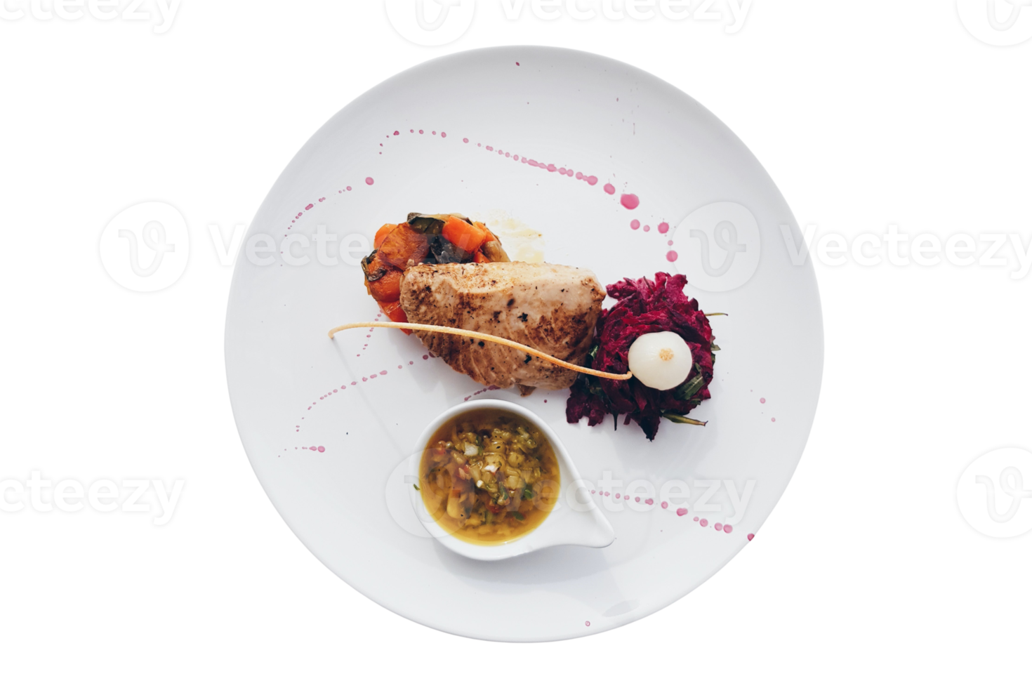 White plate with food isolated on a transparent png