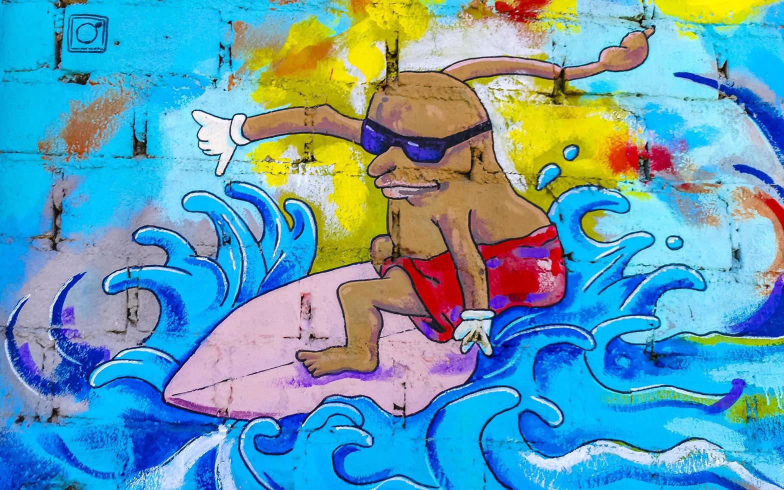 Puerto Escondido Oaxaca Mexico 2023 Marine sea llife graffiti art drawings paintings Puerto Escondido Mexico. photo