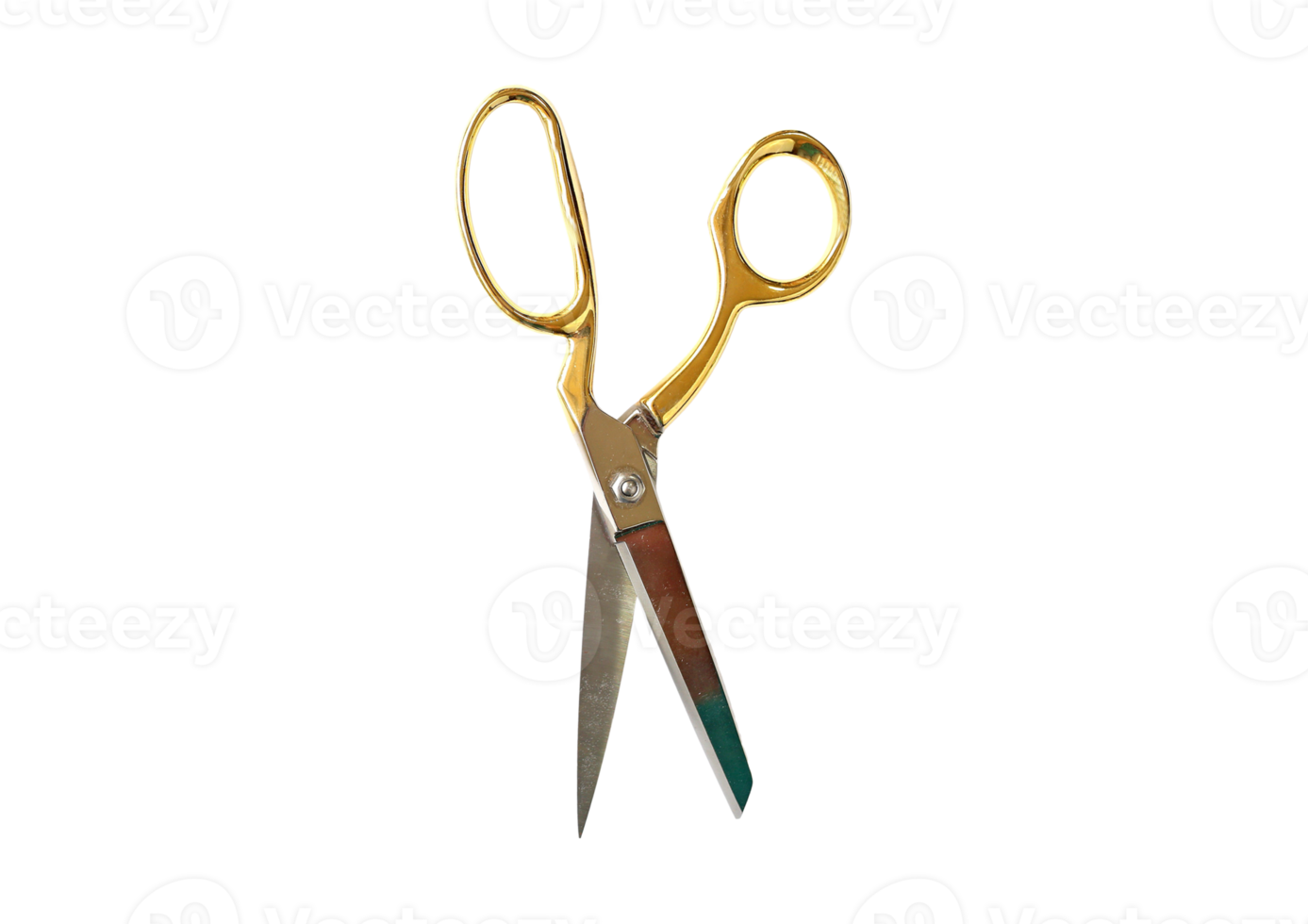 Golden scissor isolated on a transparent background png