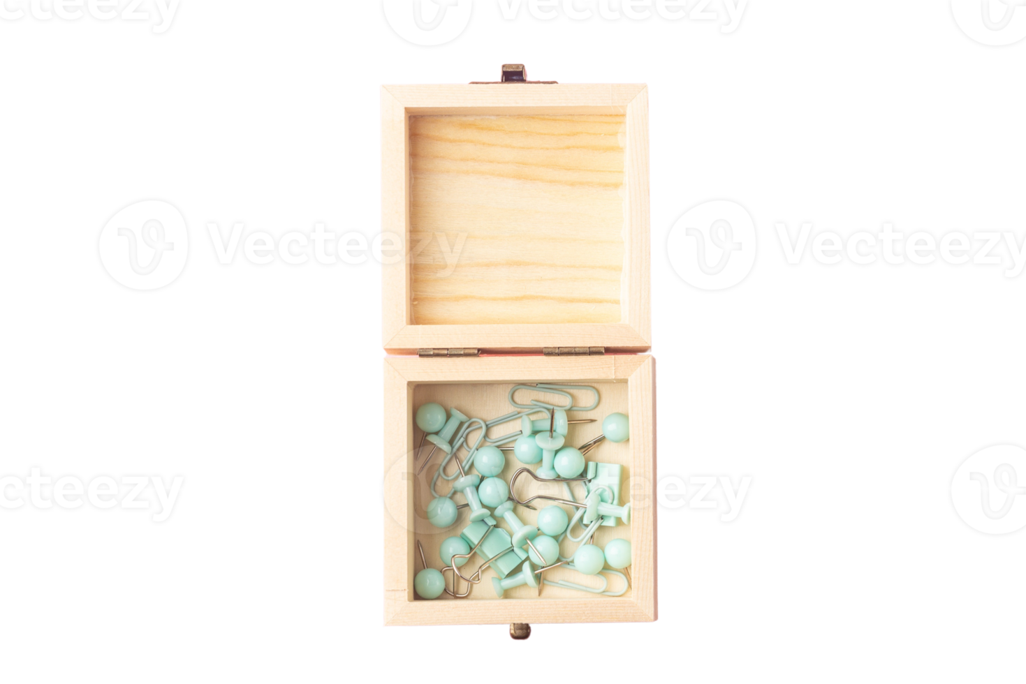 Beige box and blue clips isolated on a transparent background png