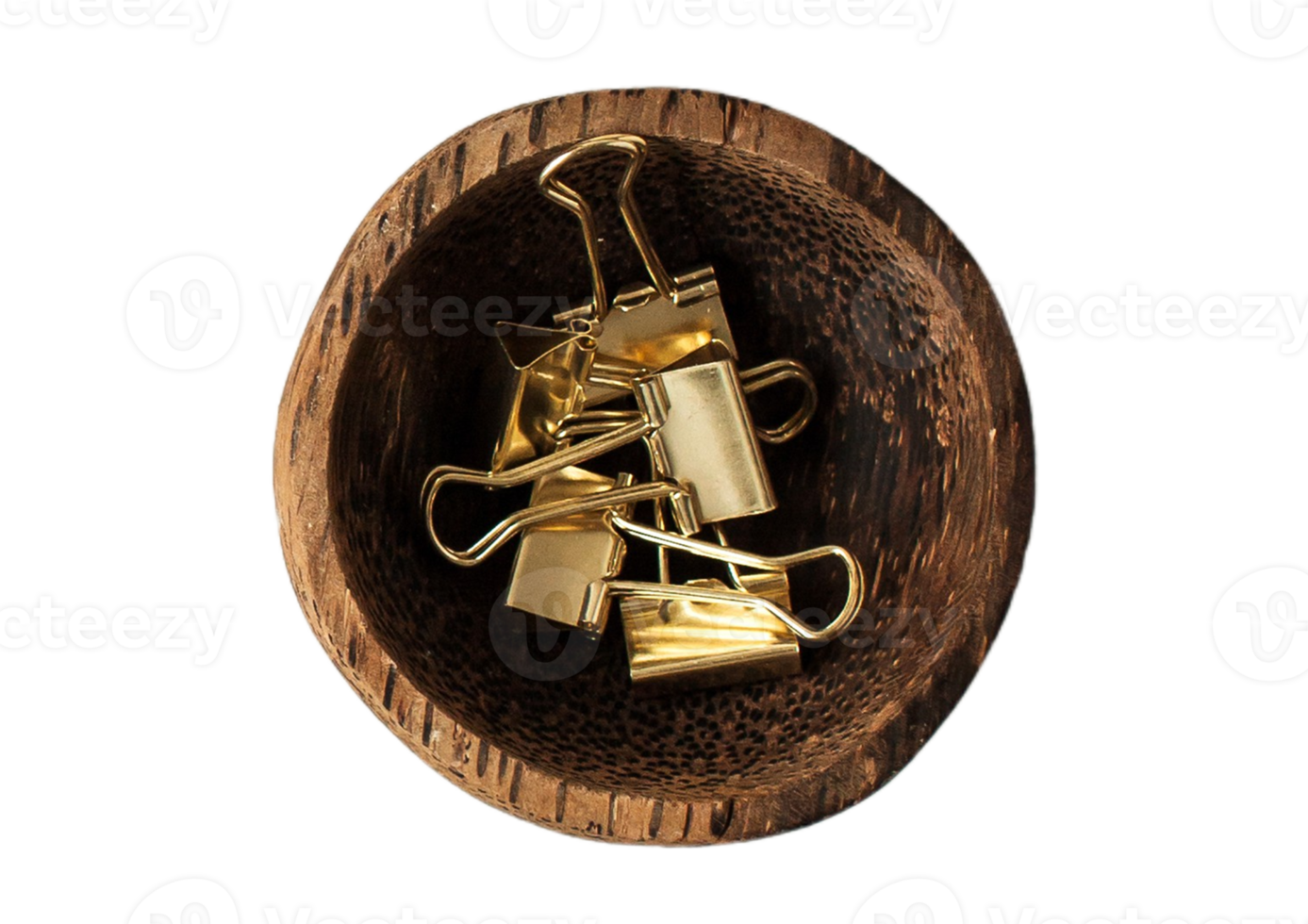 Wooden bowl with clips isolated on a transparent background png