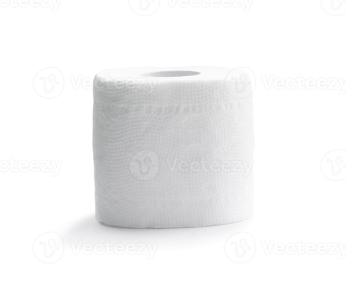 Single roll of white tissue paper or napkin isolated with clipping path and shadow in png file format