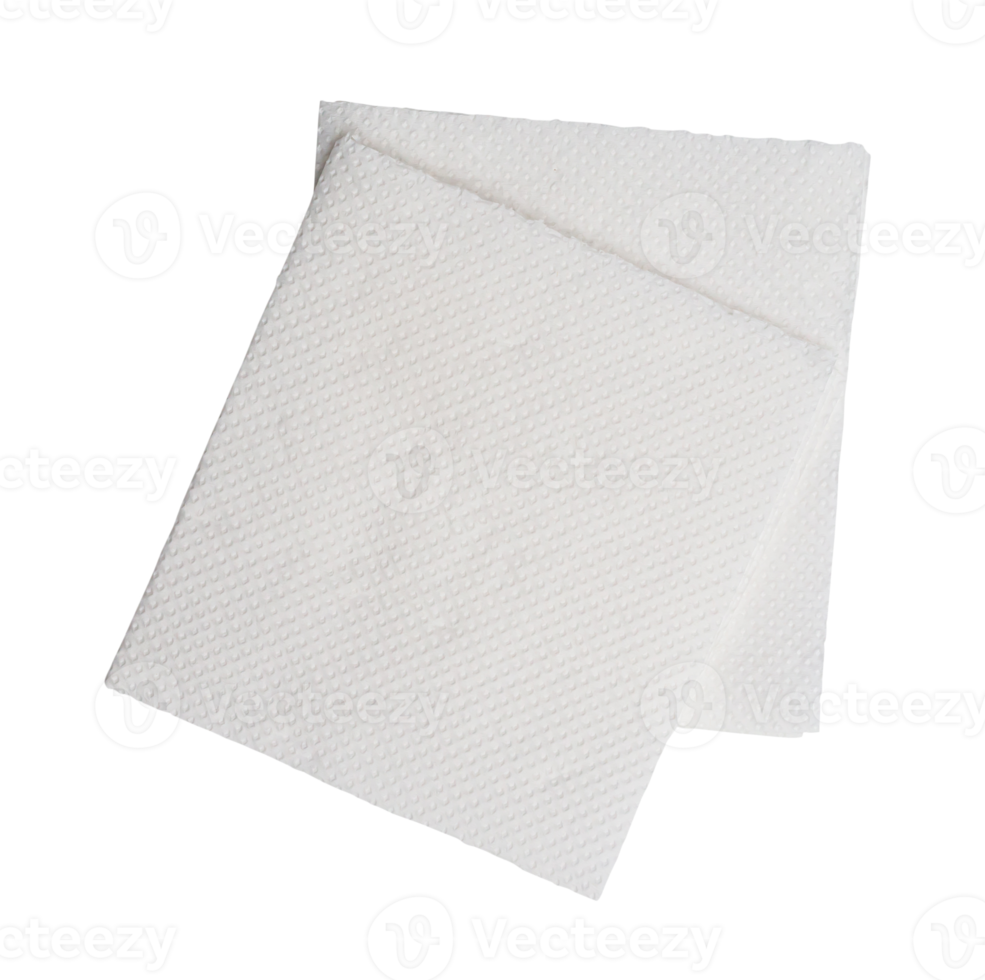 Two folded pieces of white tissue paper or napkin in stack tidily prepared for use in toilet or restroom isolated with clipping path in png format