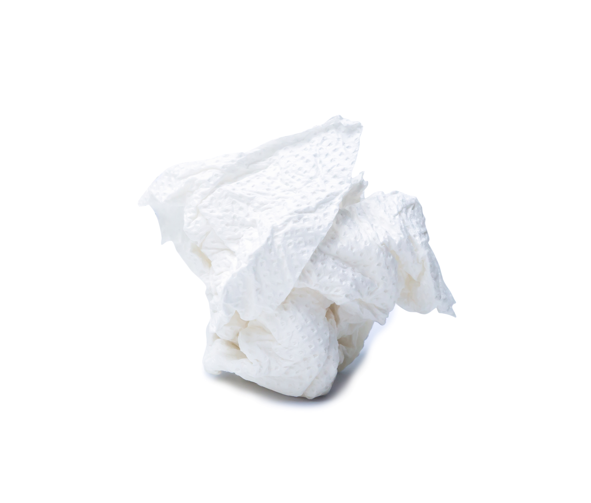 Single screwed or crumpled tissue paper or napkin in ball shape after