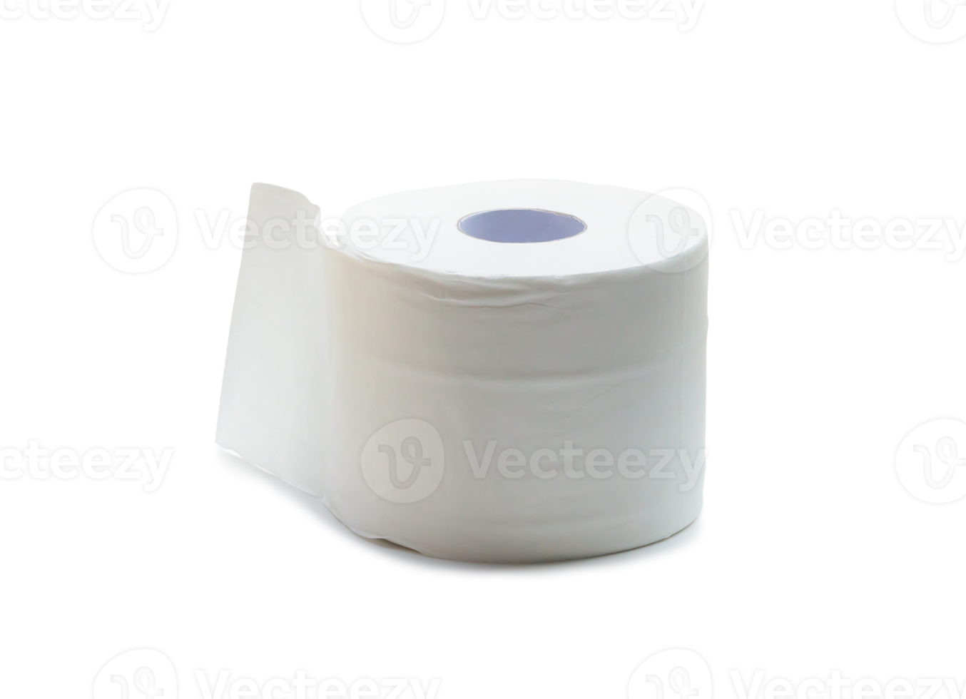 Close up photo of single roll of white tissue paper or napkin prepared for use in toilet or restroom isolated with clipping path and shadow in png format