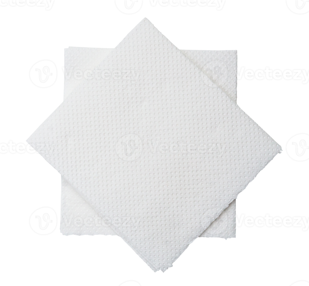 Two folded pieces of white tissue paper or napkin in stack prepared for use in toilet or restroom isolated with clipping path in png format