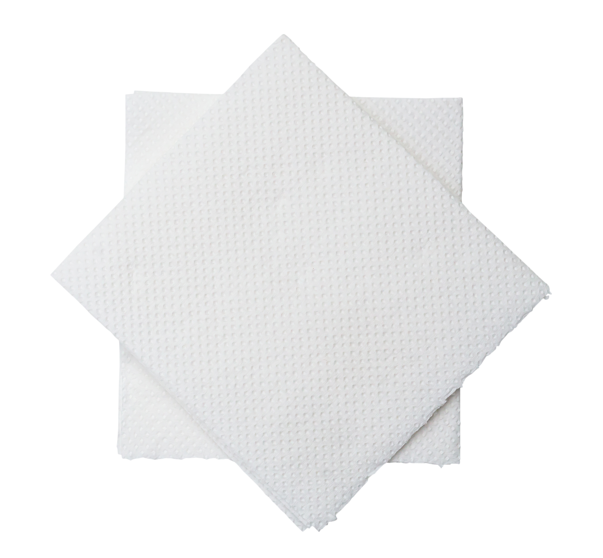 Two folded pieces of white tissue paper or napkin in stack prepared for