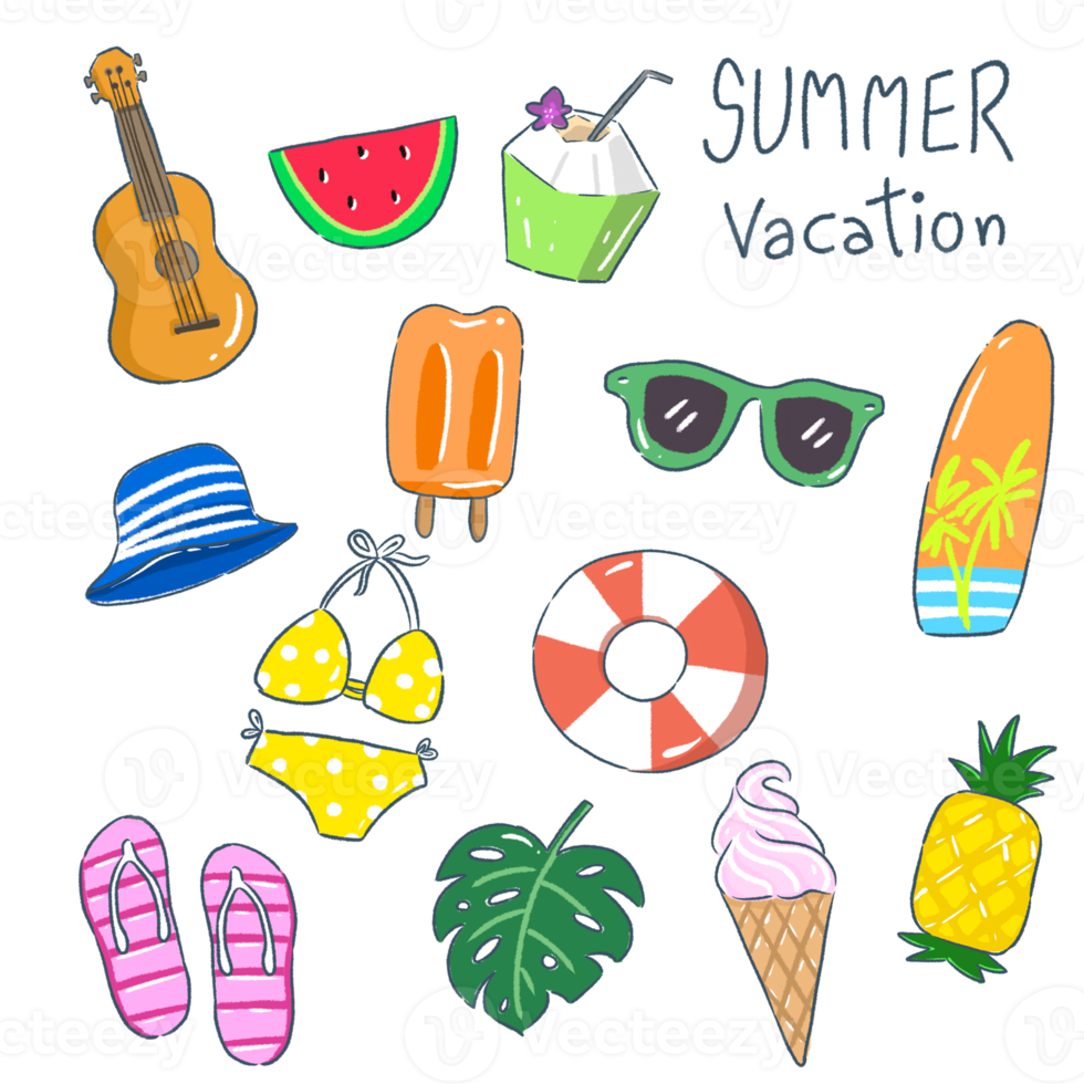 Hand Drawing of Summer Vacation Elements png