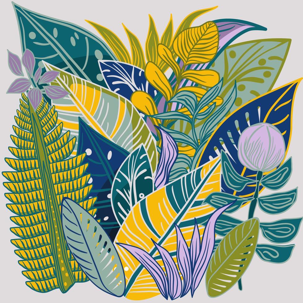 Rainforest flowers and leaves tropical set vector