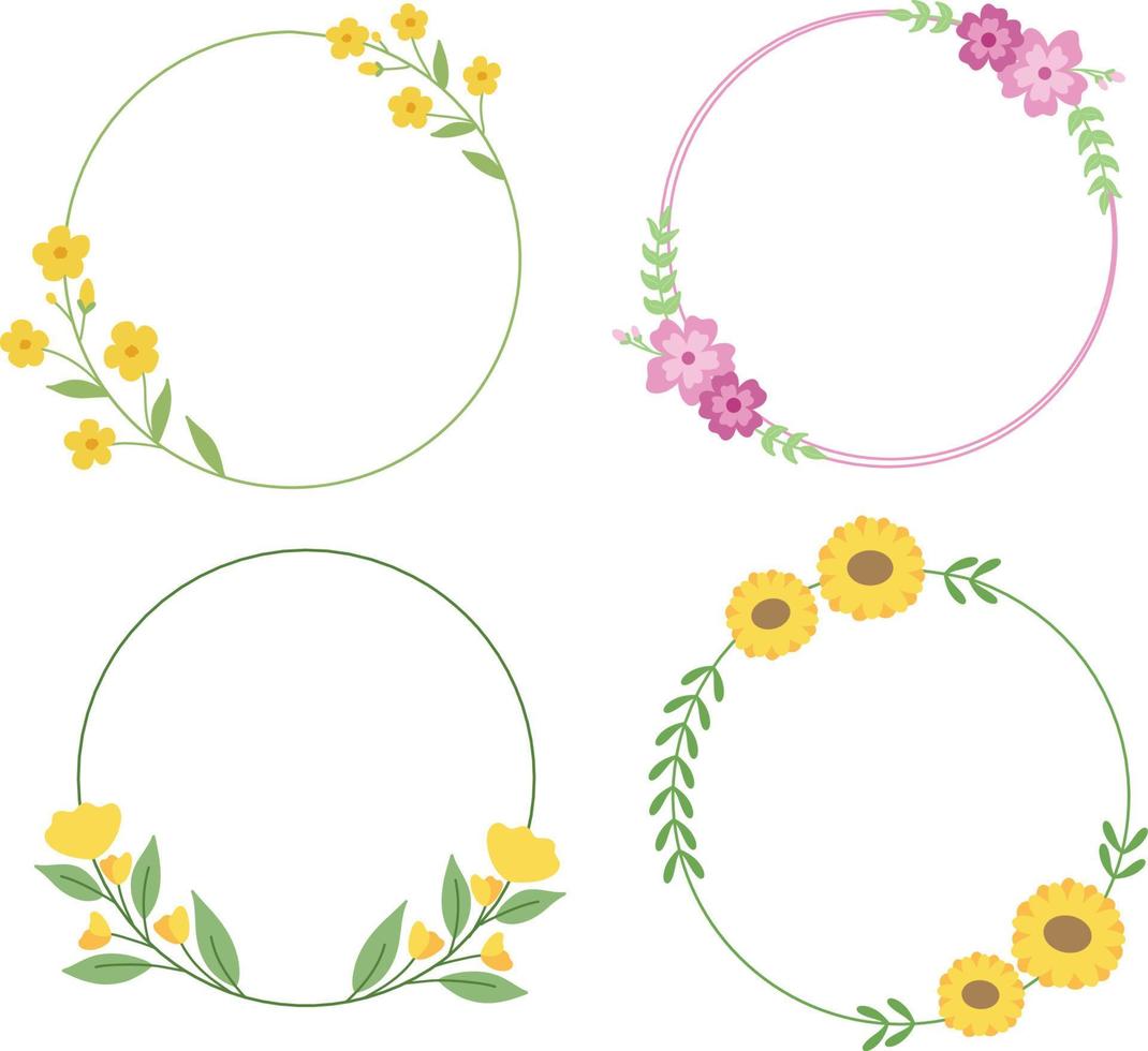 circulo flor marco ilustración colocar, frontera con hojas elemento. diseño adecuado para boda, marco, invitación tarjeta. Pro vector