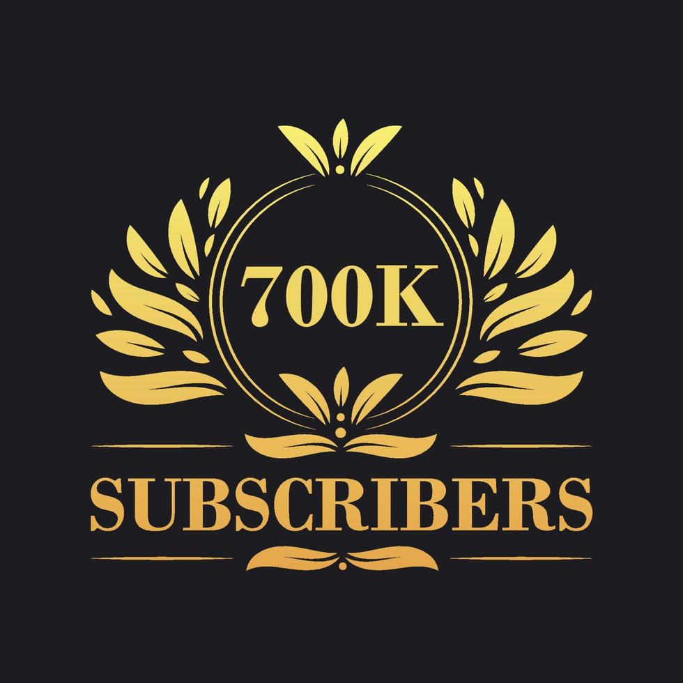 700K Subscribers celebration design. Luxurious 700K Subscribers logo for social media subscribers vector