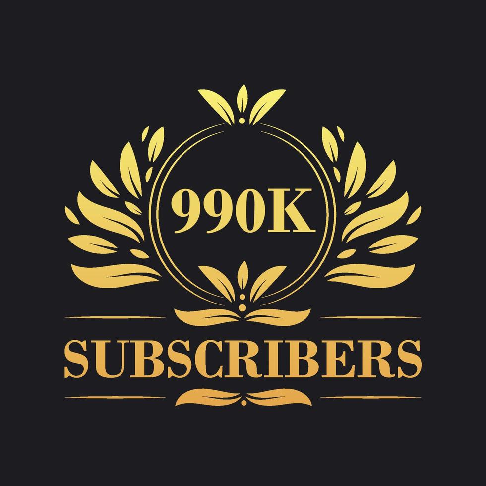 990K Subscribers celebration design. Luxurious 990K Subscribers logo for social media subscribers vector