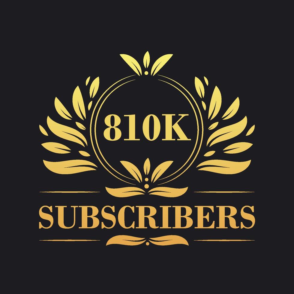 810K Subscribers celebration design. Luxurious 810K Subscribers logo for social media subscribers vector