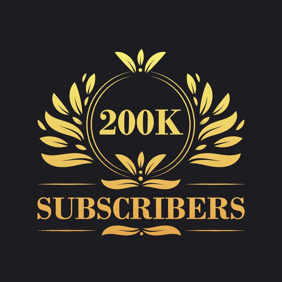200K Subscribers celebration design. Luxurious 200K Subscribers logo for social media subscribers vector