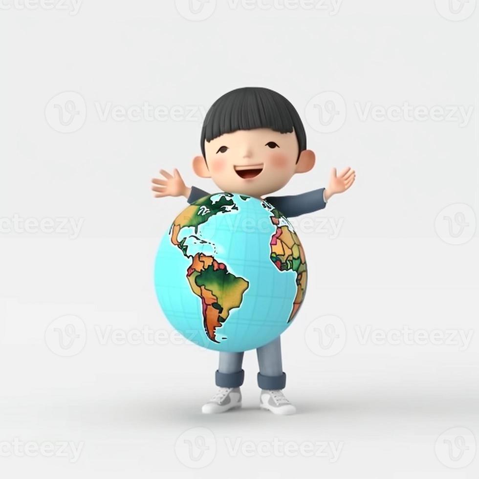 3D Render of a Kid with a Globe AI photo