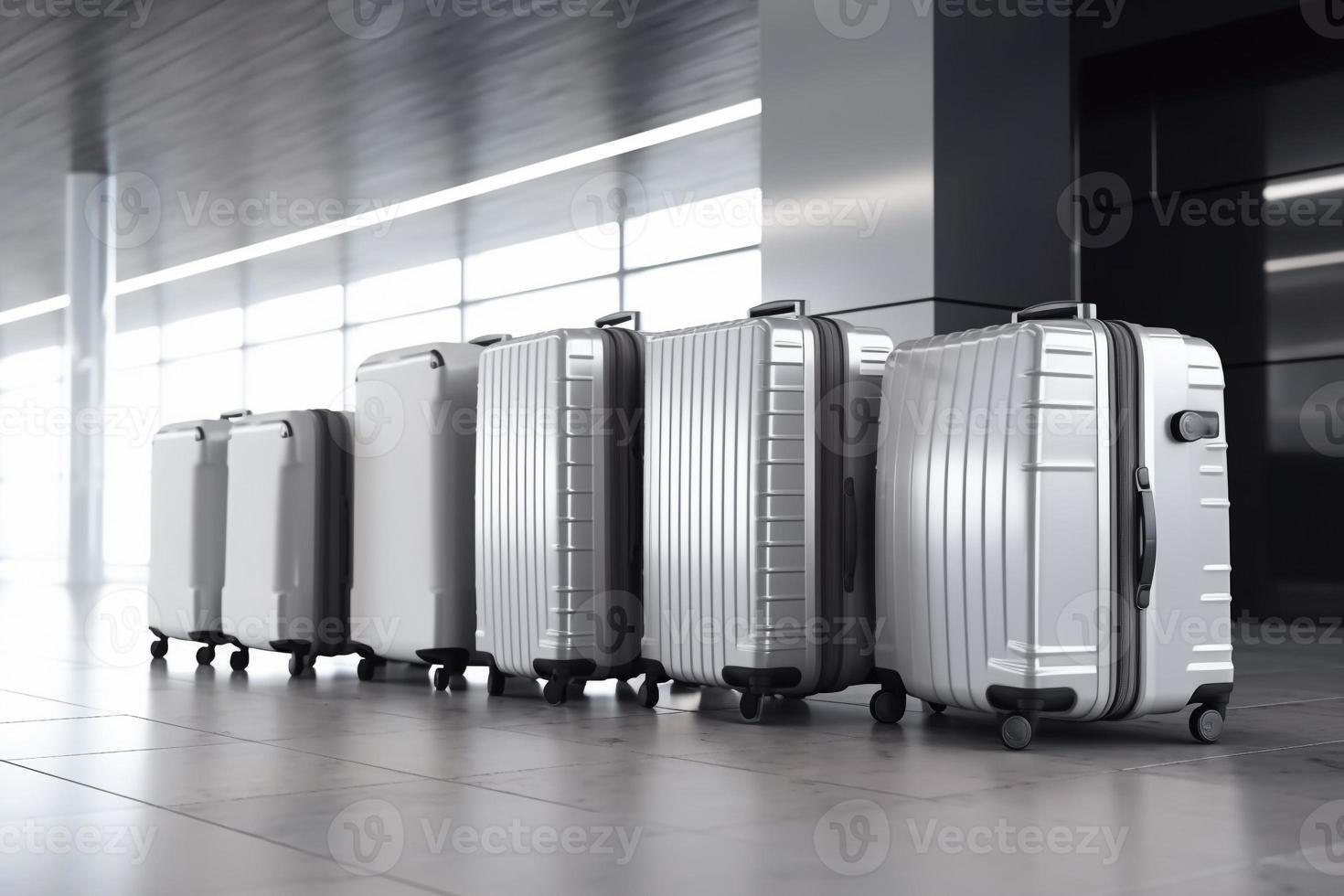 suitcase travel luggage in airport 3d render AI photo