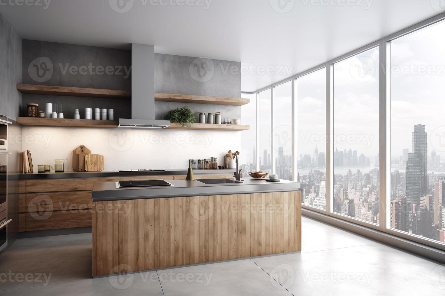 modern kitchen room interior AI photo