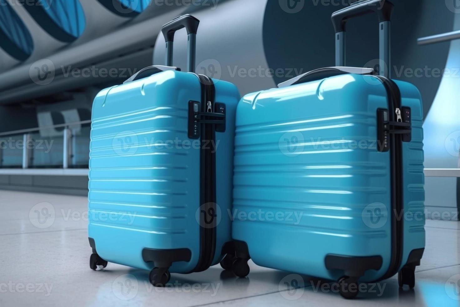 suitcase travel luggage in airport 3d render AI photo