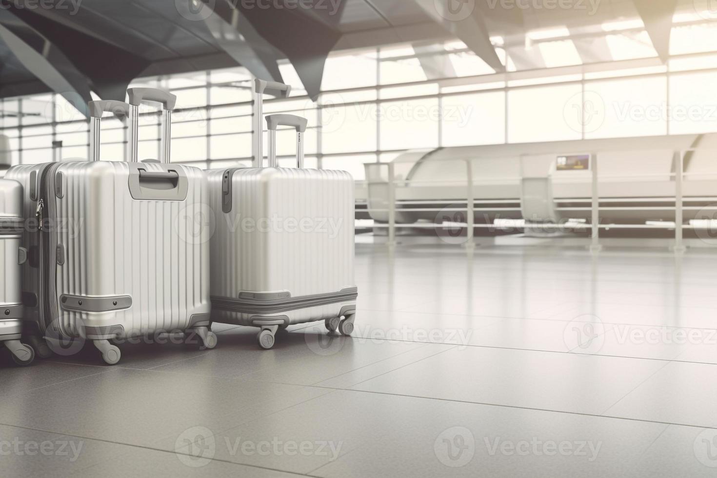 suitcase travel luggage in airport 3d render AI photo
