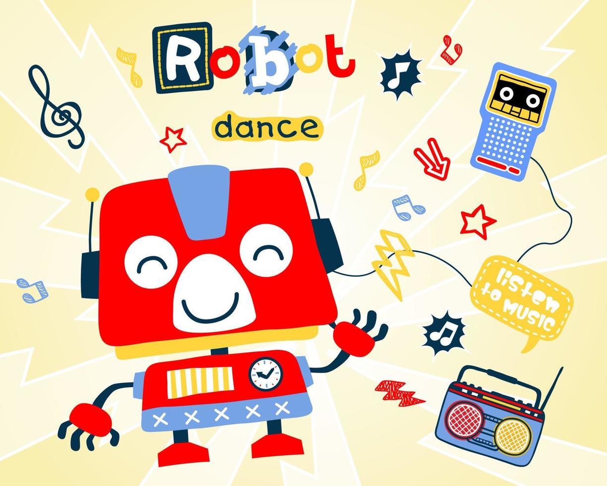 vector ilustración de gracioso robot dibujos animados baile, musical elementos dibujos animados