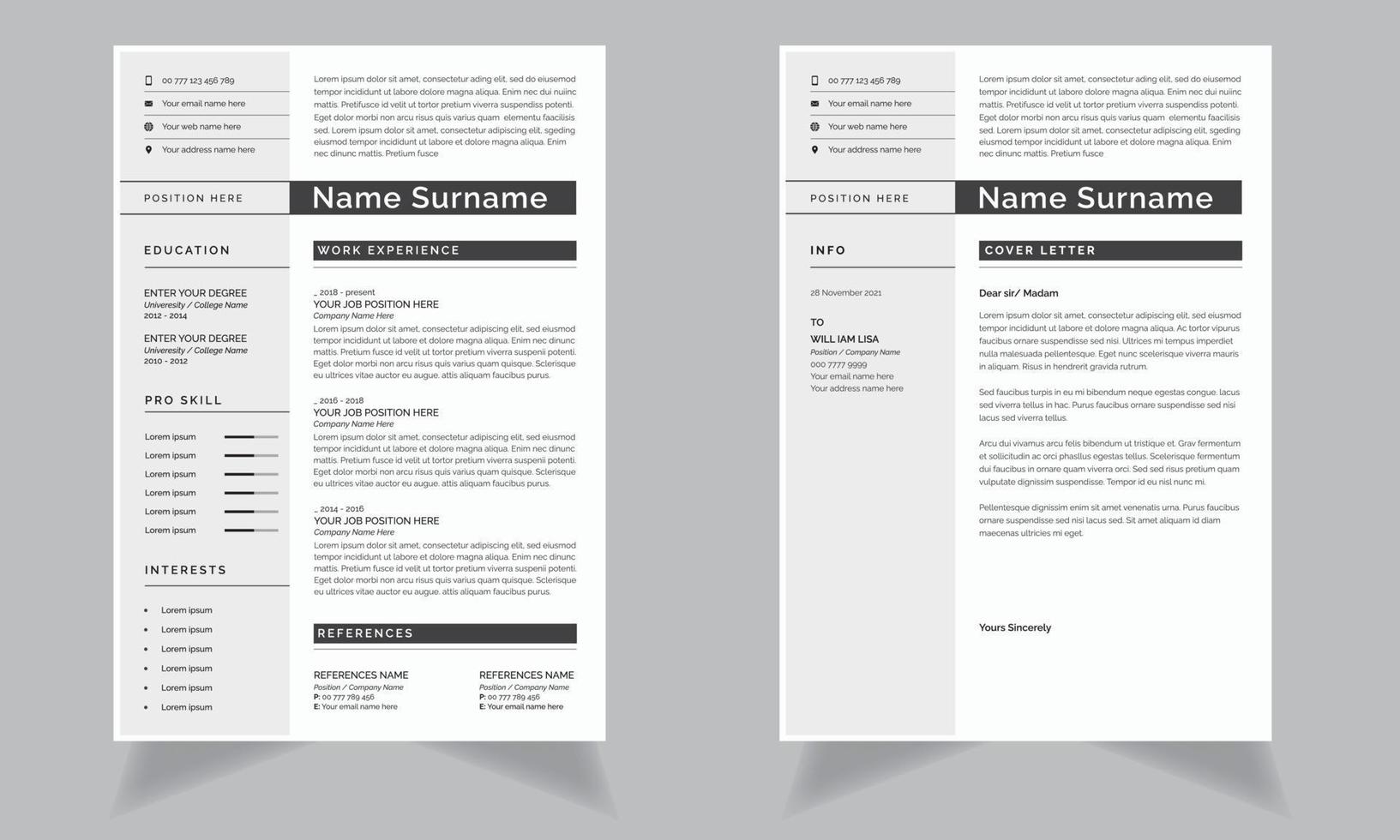 Modern Business Resume Design Layout  and Cover Letter Jobs Cv Design vector