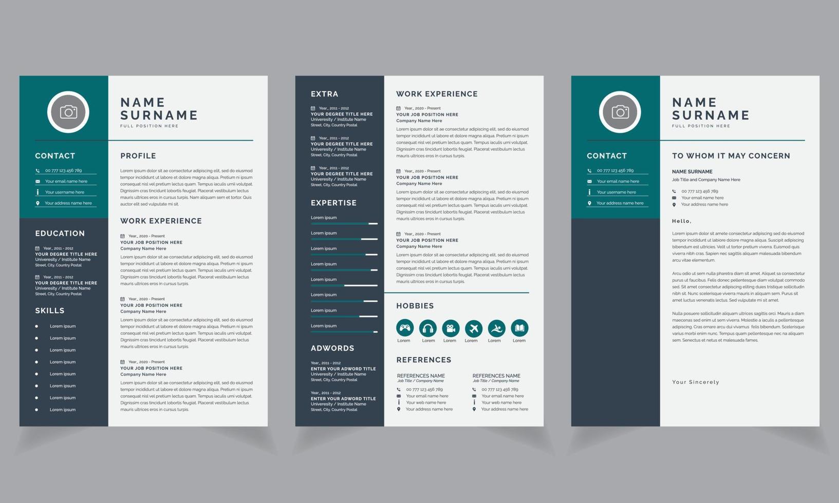 Black Sidebar Creative Resume Design Template  and Cover Letter Layout Set vector