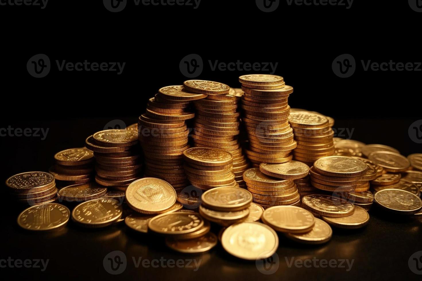 gold coins on a table with dark background AI photo